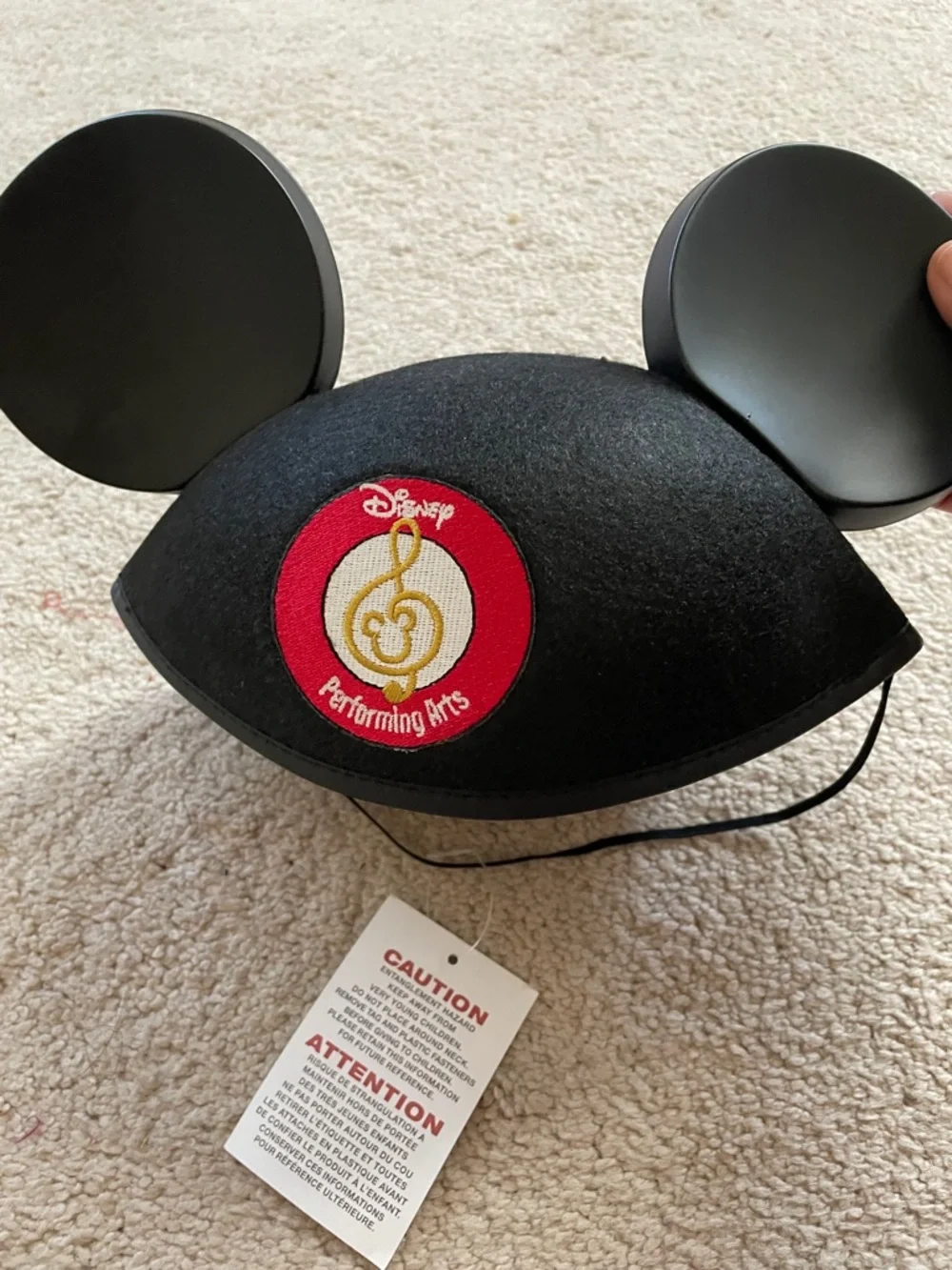 Disney Black Mickey Ears Hat with Red & Gold Performing Arts Patch